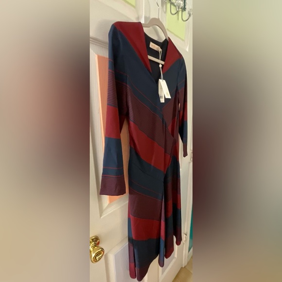 Tory Burch Asymmetrical Dress RN11395/CA57014 Navy /Wine Retail $550.00 NWT Sz 2 - Picture 10 of 16